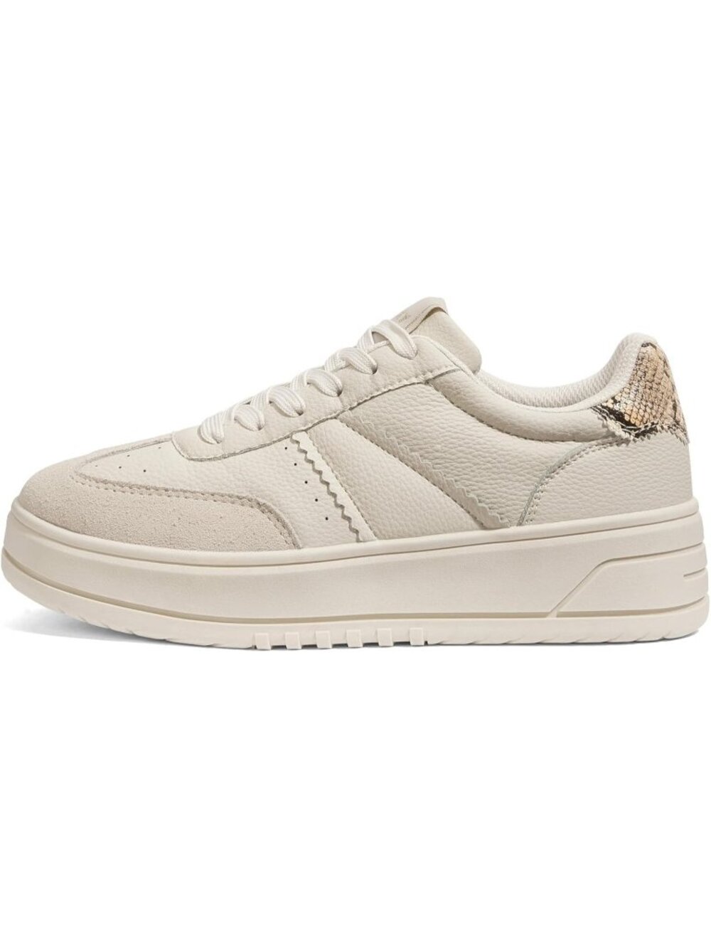 Women's Beige Lace Up Platform Thick Sole Comfortable Casual Fashion Sneakers